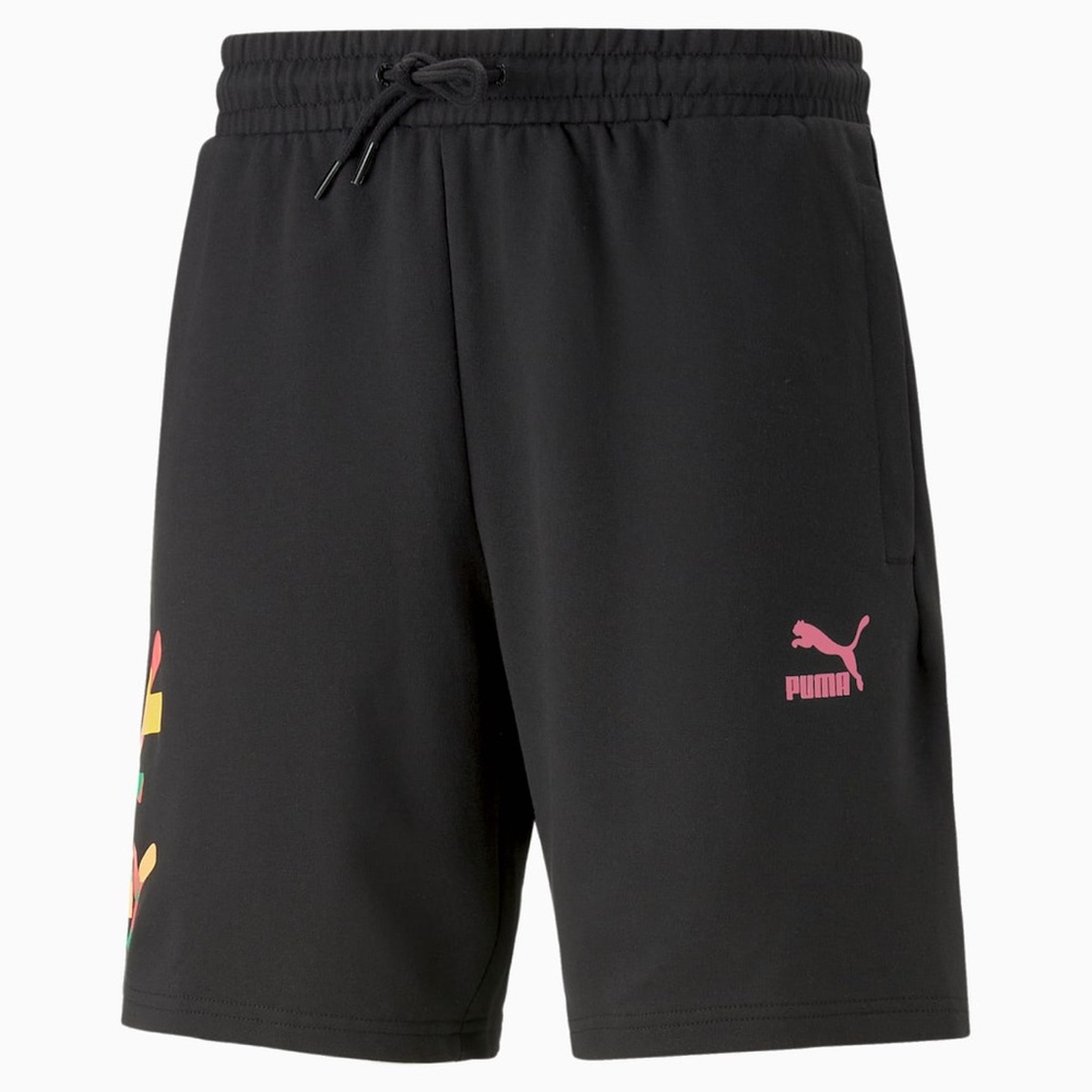 NWT PUMA Men’s Worldwide 8" Terry Sweat Shorts Size Med, Fleece Black Pink Logo